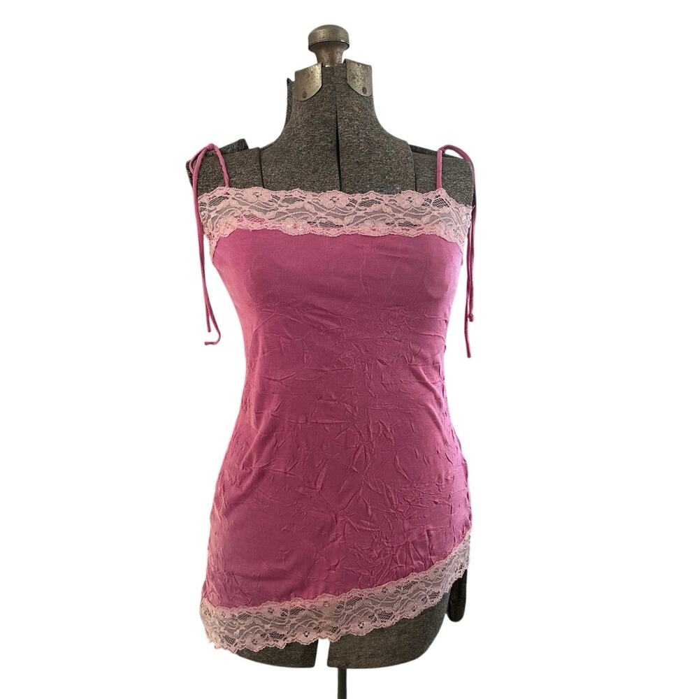 Guess Jeans Y2K Pink Lace Trim Asymmetrical Cami Top S Spaghetti Fairy 2010